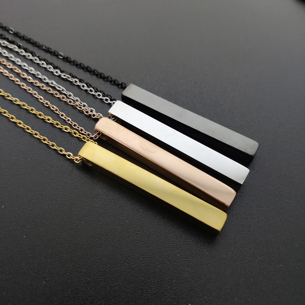 2022 Black Rectangle Pendant Necklace Men Trendy Simple Stainless Steel Chain Women Necklace Fashion Jewelry Gift