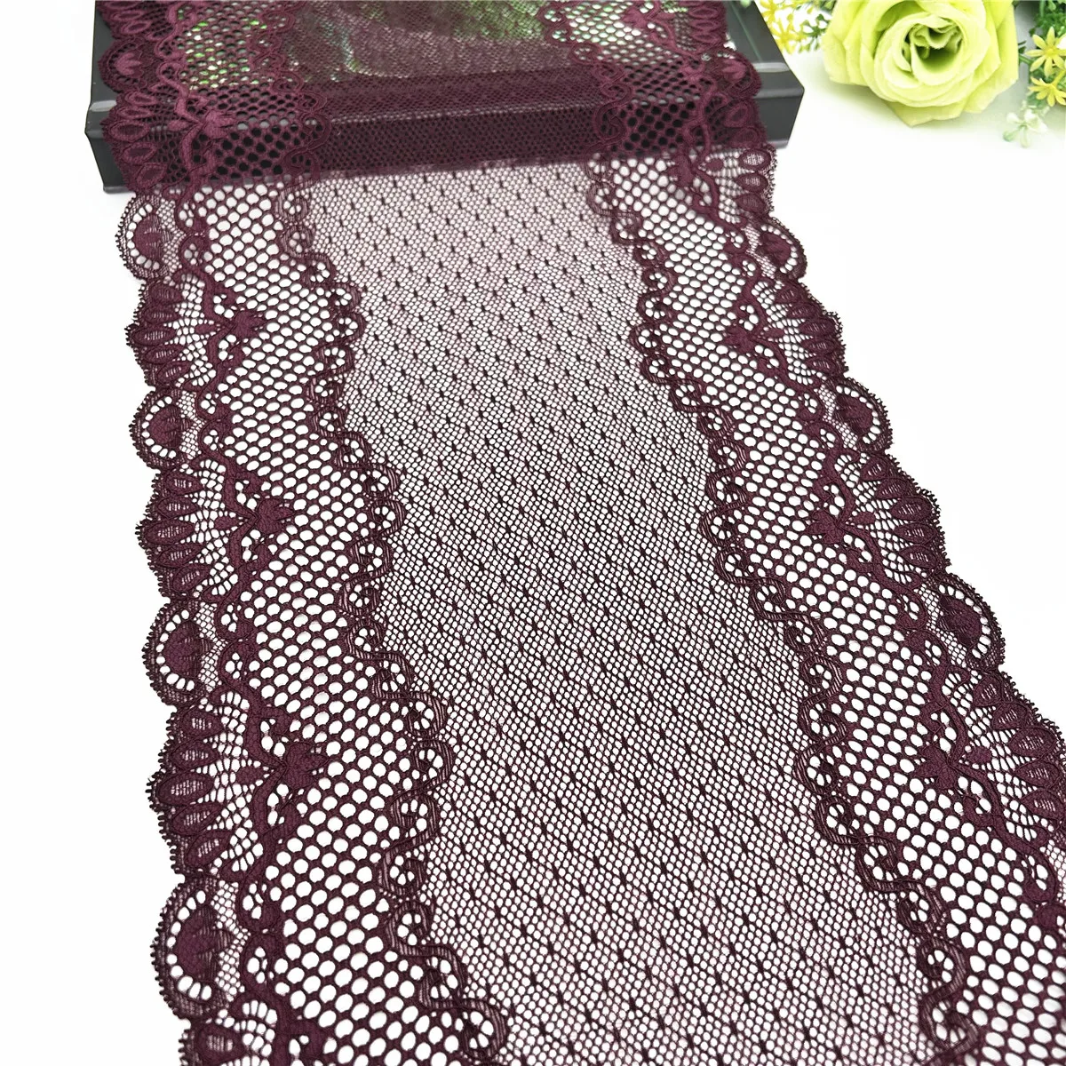3y/lot Width 23cm Dark Red Elastic Stretch Lace Trim 1