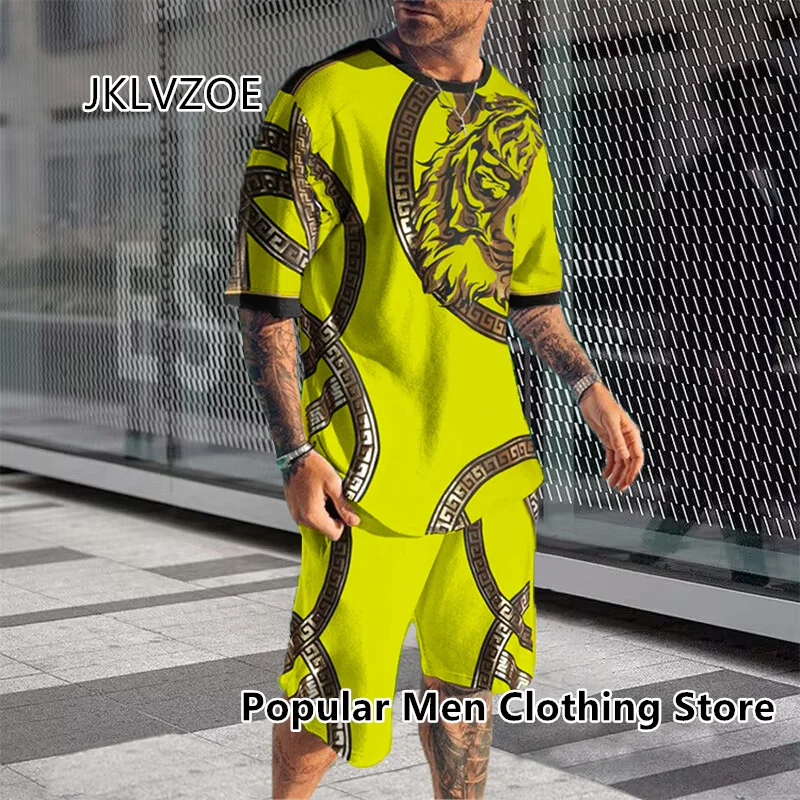 Summer Men Sets Fashion T-Shirts Tracksuit For Men 3D Printed Short Sleeve T-shirt+Shorts Suits Oversize Male Outfit Clothing men s 3d printed oversize punk skull t shirt tracksuit shorts sets sportswear gothic graphic flag summer men s clothing suit