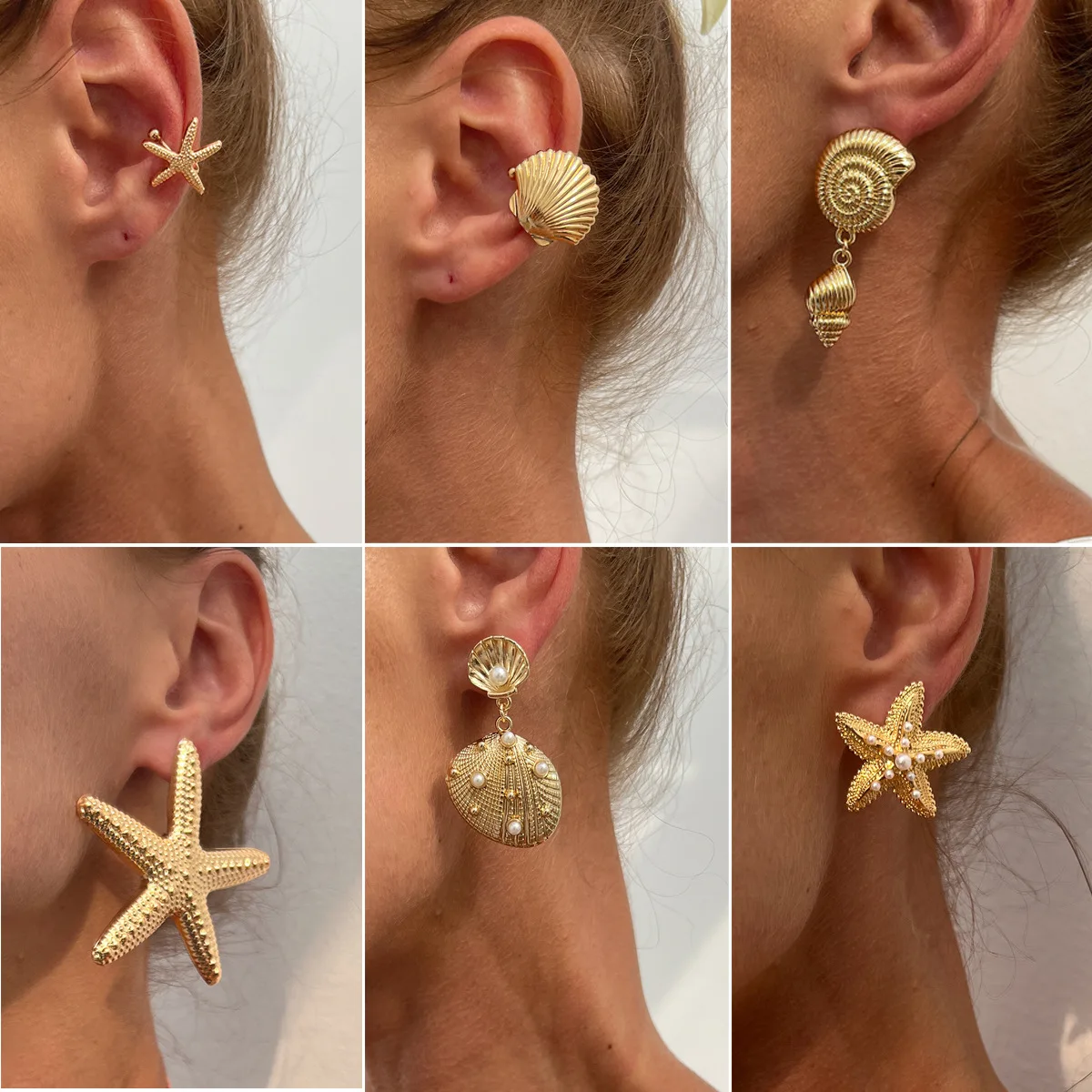 Trendy Simulated Starfish Stud Earrings for Women Star Pearl Earring Summer Beach Daily Jewelry