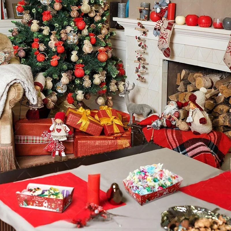 20pcs Christmas Food Snack Tray Disposable Paper Tray for Christmas Party Snacks Tableware,party tableware,disposable food trays