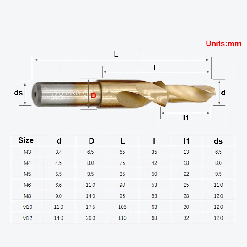 90/180 Degree M35 Cobalt/HSS Counterbore Twist Step Drill Bit For Metal Steel Drilling Hole And Chamfering M3M4M5M6M8M10M12