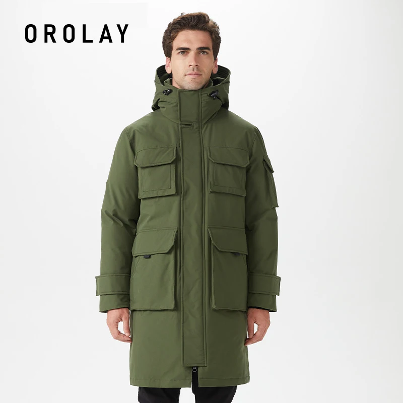 Orolay masculino quente com capuz parka para baixo casaco engrossado jaqueta de inverno com multi-bolsos