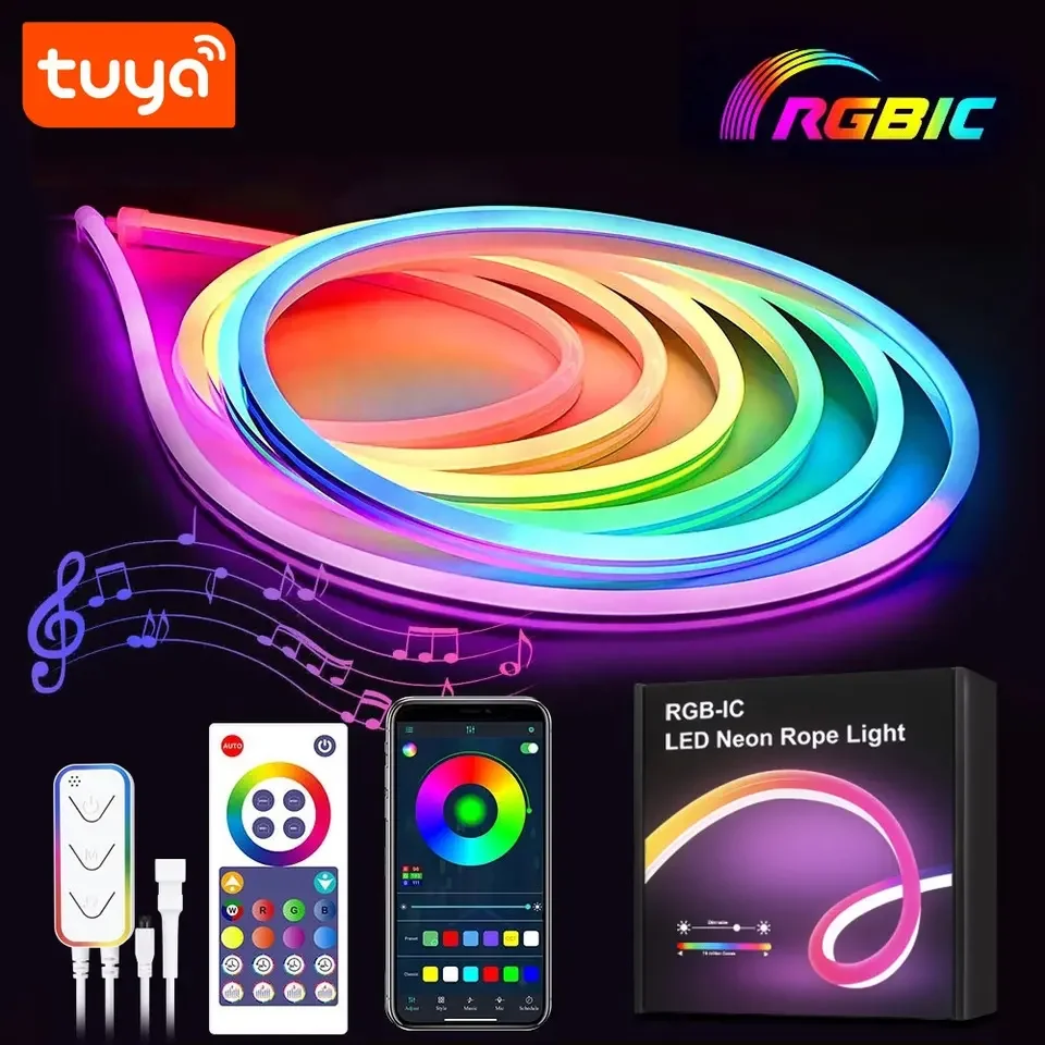 

RGBIC 5M LED Neon Light with Music Sync Smart App DIY Colors WIFI Works with Alexa Google Assistant Neon Rope Strip Lights