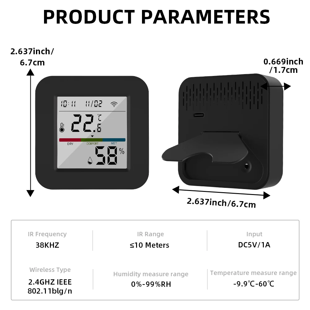 Tuya Smart Universial IR Remote Control with Temperature Humidity Sensor for TV /Air Conditioner Work with Alexa Google smart ir remote control