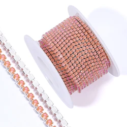 Vibrant Jelly AB Rhinestones Claw Trim in Silver Cup Chain - 10 Yard Roll - 2mm10Yard - Roll (Neon pink AB)