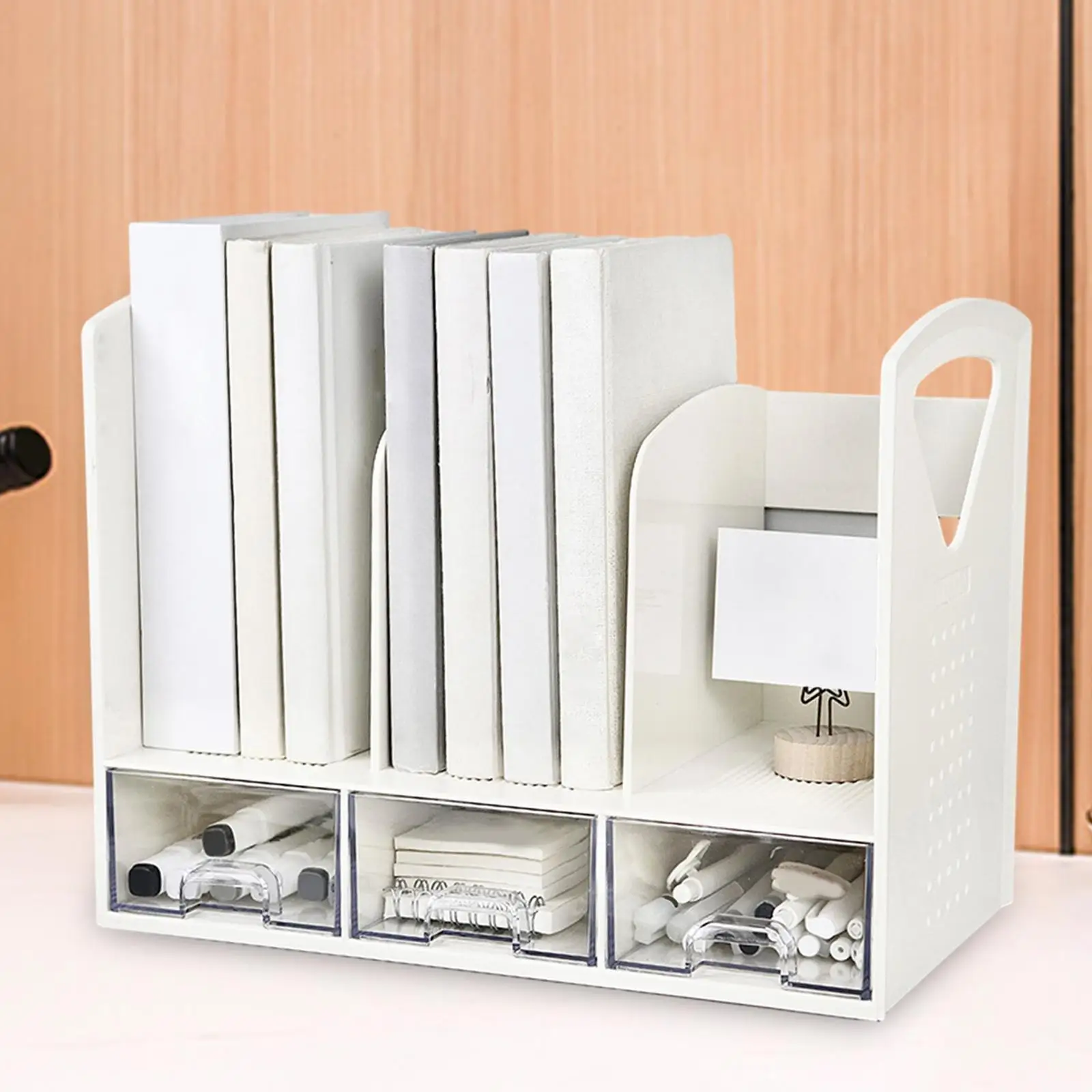 Desktop Book Organizer for Dormitory Freestanding Save Space Multiuse Office Storage Rack Magazine File Shelf Vertical Bookshelf