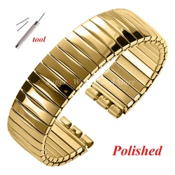 Elastic Metal Stretch Expansion Watch Band - Stainless Steel Bracelet Accessories (Gold - Polished 17mm)