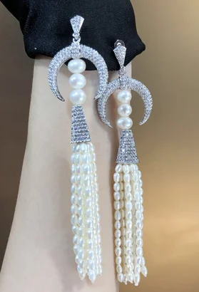 Hot sell European American styles natural white freshwater pearl micro inlay zircon accessories earrings fashion jewelry