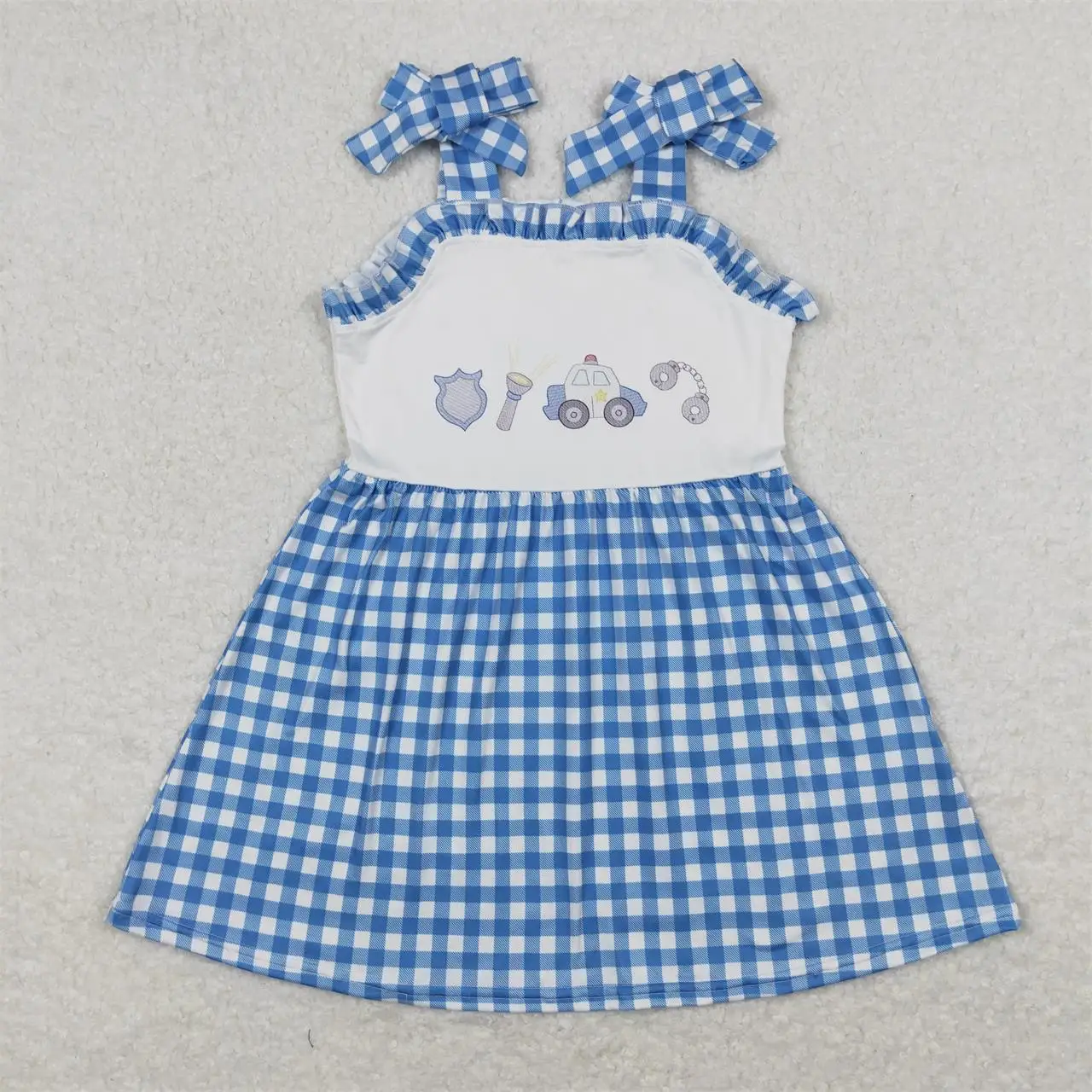 

Wholesale Baby Girl Summer Sleeveless Blue Plaid Dress Toddler Infant Knee Length Kids Children One Piece