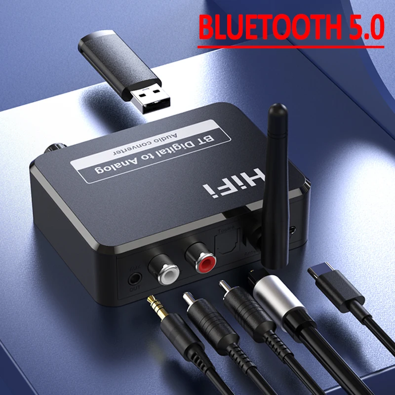 Digital to Analog Audio DAC Converter Spdif Optical Fiber Signal to 3.5MM 3.5 AUX 2 RCA Amplifier Decoder Bluetooth 5.0 Receiver