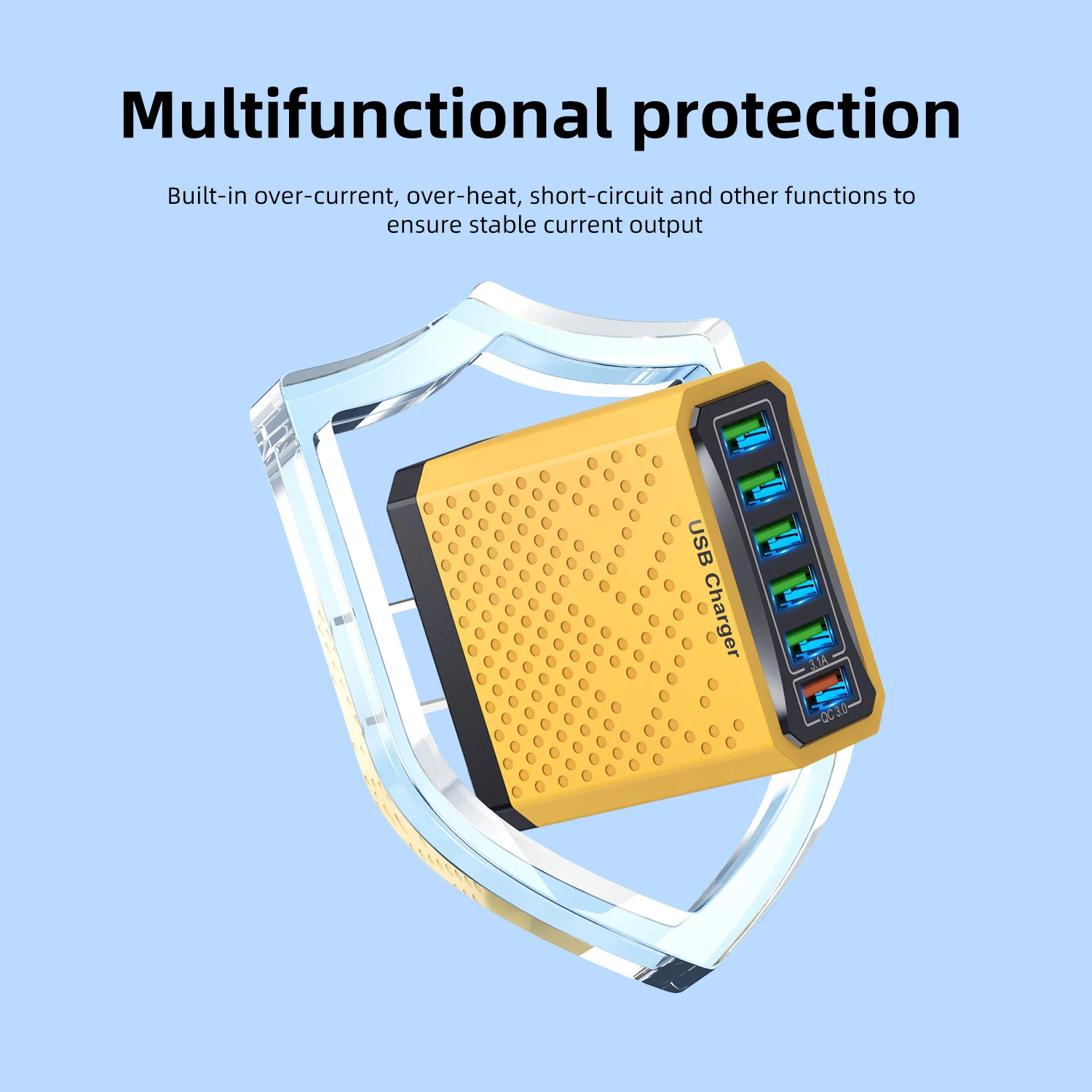 USLION 3.1A 6Ports USB Charger Fast Charging Adapter For Xiaomi iPhone 15 14 POCO Mobile Phone EU US Plug QC 3.0 Travel Charger