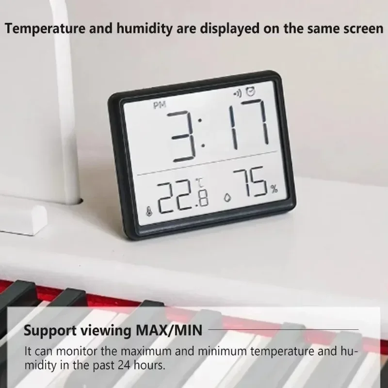 LCD Digital Wall Clock Large Screen Display Multi-Function Magnetic Design Thermometer Humidity Monitor Home and Decoration Led 4
