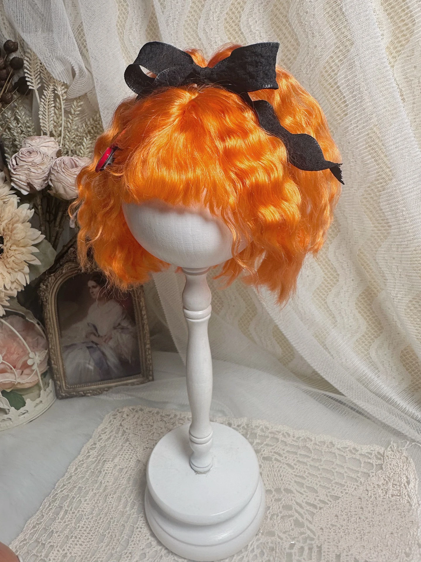 Фото Кукольные парики Dula для Blythe Qbaby, натуральные мохеровые маленькие рулоны, золотисто-оранжевые жесткие швы для головы 9-10 дюймов №2