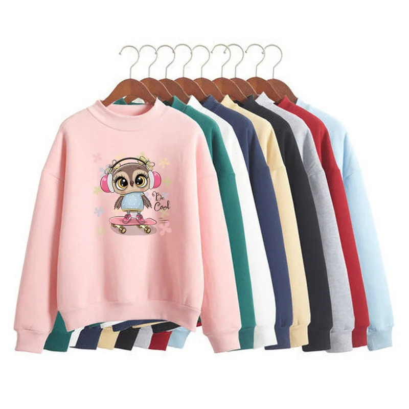 

Cute Owl Graphic Print Women Sweatshirt Sweet Korean O-neck Knitted Pullover Thick Autumn Winter Candy Color Loose Lady Clothing