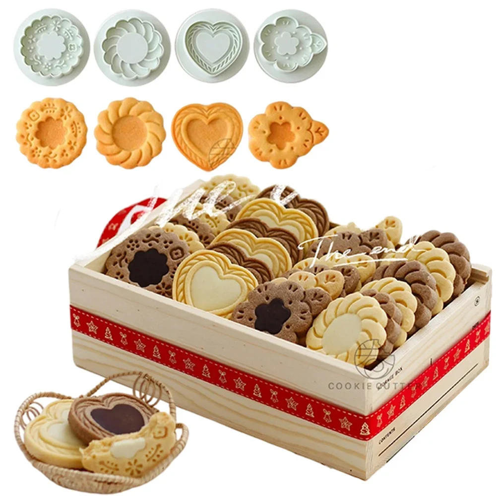 Valentine's Day Sandwich Biscuit Mould 3D Cookie Embossing Mould Flower Love Heart Fruit Animal Shaped Baking Cake Mold Set