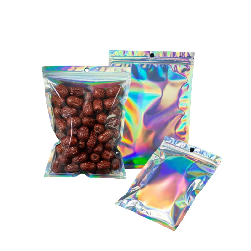 Kitchen Storage Bag Laser Sealing Bags Plastic Holographic Candy Food Pouch Resealable Necklace Jewelry Gift Packaging 100/50PCS jewelry storage bags holographic storage bag holographic bags