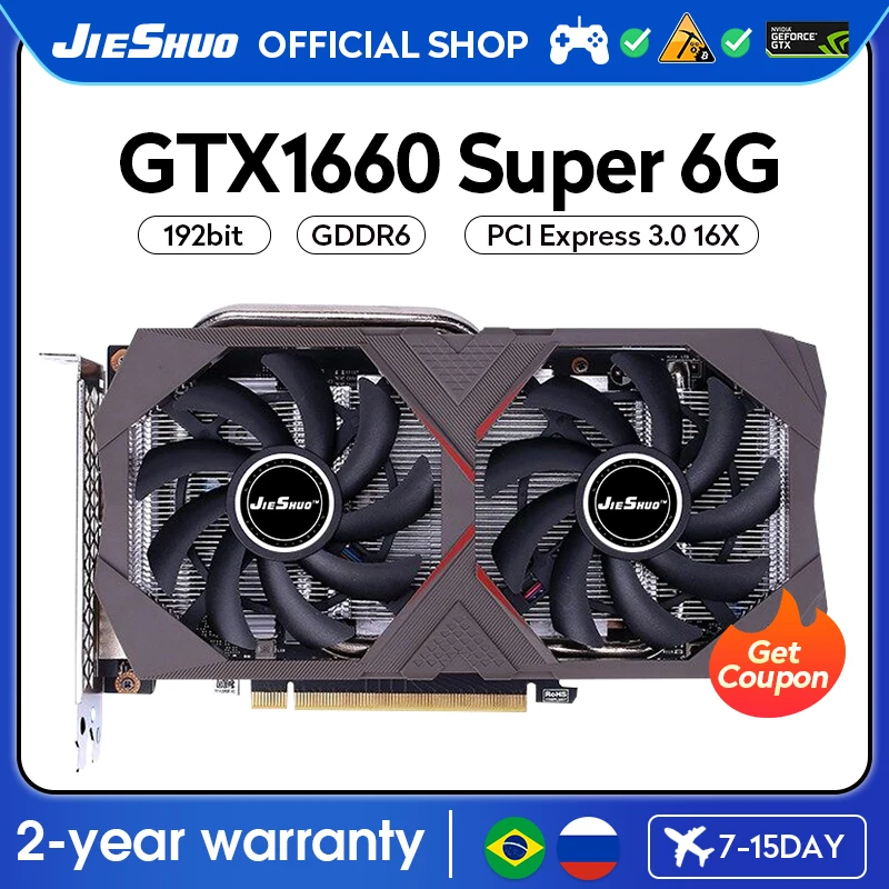 Игровая видеокарта JIESHUO NVIDIA GTX 1660 Super, 6 ГБ, GDDR6 GPU, 192 бит, GTX1660Super 6G, для настольного ПК, видеоофиса, KAS RVN CFX и т. д.