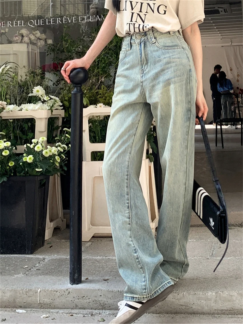 

Alien Kitty 2024 Spring Wide Leg Jeans Pants Women Chic Loose High Street Mopping Slim Fashion Denim All Match Straight