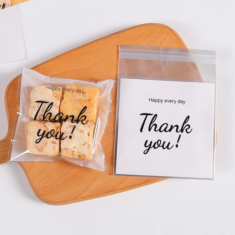 

100pcs Plastic Bag Thank You Cookie Candy Bag Self-Adhesive Snack Pouch Wedding Birthday Party Gift Biscuit Baking Packaging Bag