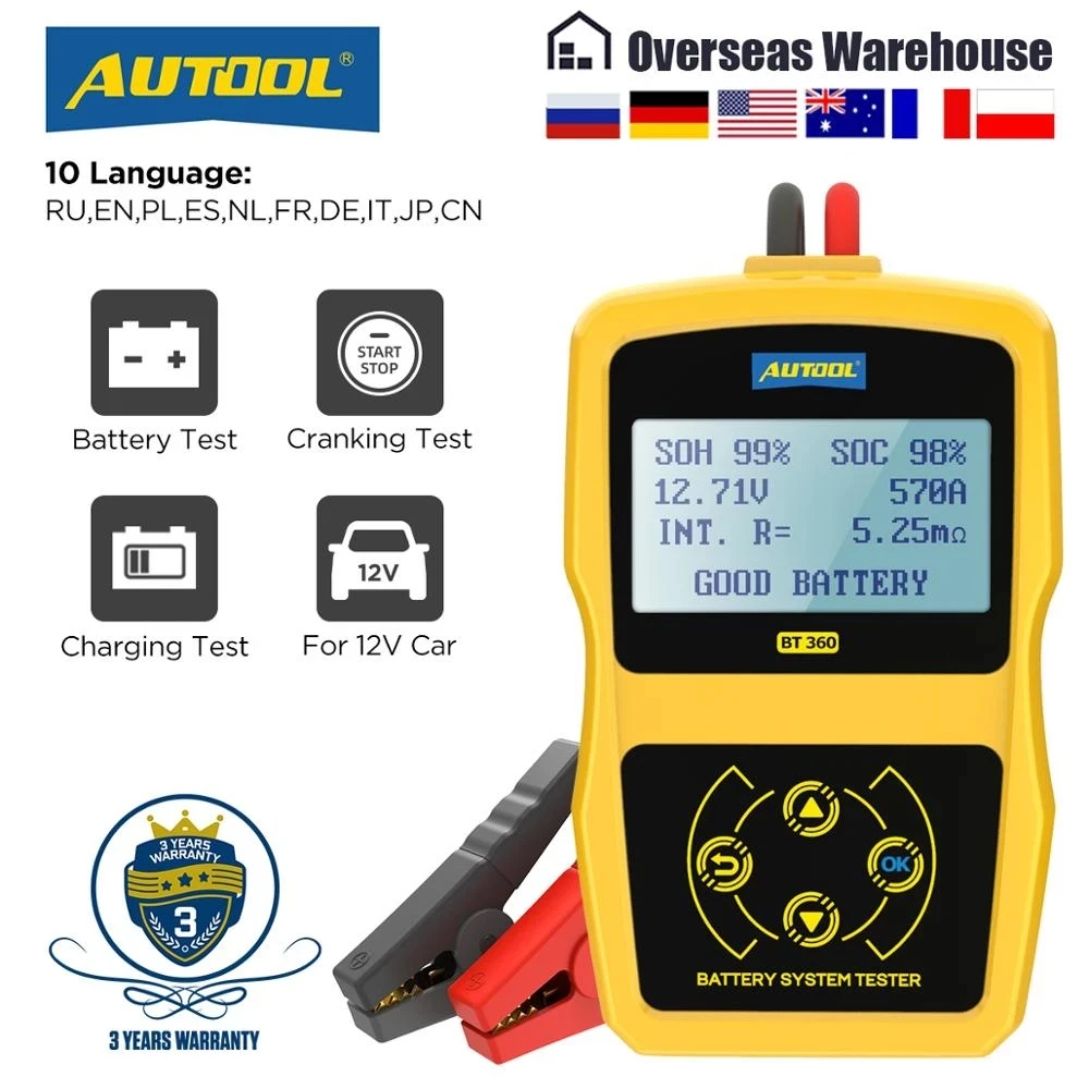 Autool BT-360 12V Car Charging Test Analyzer Vehicle Battery System Tester Tool