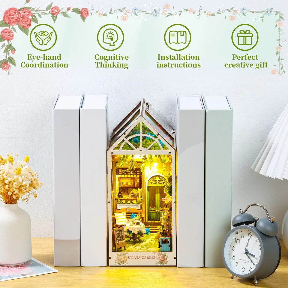 Book Nook Kit 3D In Legno – Miniatura Libreria Con Luci LED, Puzzle Fai-da-Te Per Adulti, Decorazione Casa E Regalo Creativo Per Amanti Dei Libri