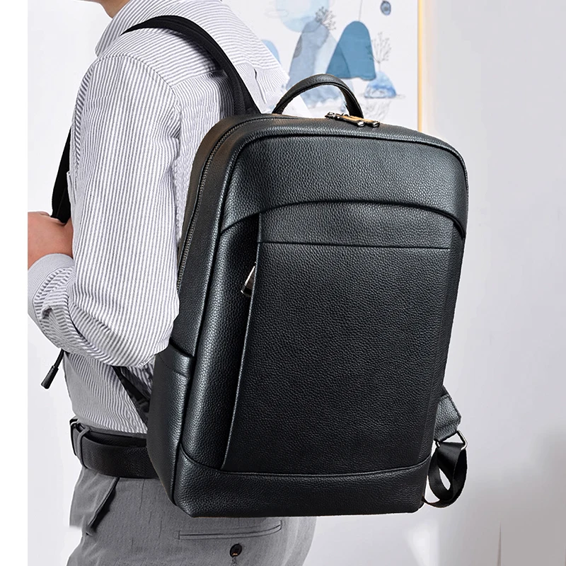 High Quality Genuine Leather Men's Backpack Large Capacity Laptop Bag School Backpack Male Shoulder Bag Leather Travel Backpacks 2