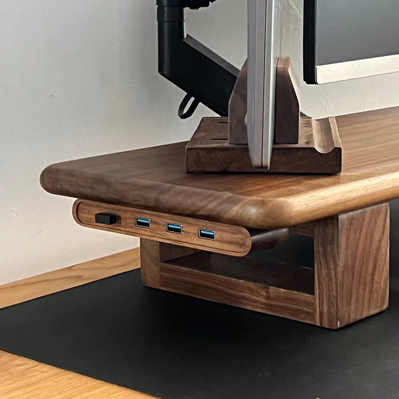 North American Black Walnut USB Splitter Multifunction 1-to-4 Computer Heighten Rack Accessory Office Extension Versatile Hub