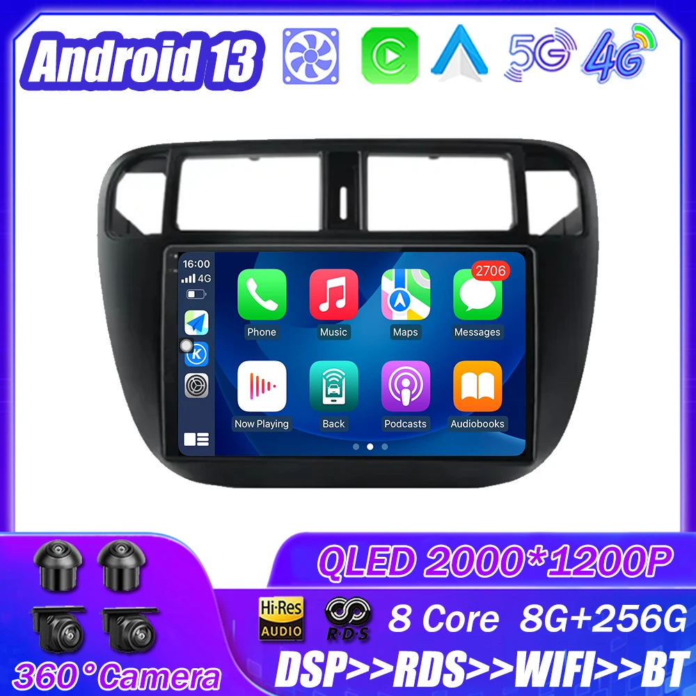 

Android 13 For Honda Civic 1996 - 2001 Car Radio Multimedia Player Navigation Stereo GPS Auto Head Unit No 2Din DSP WIFI
