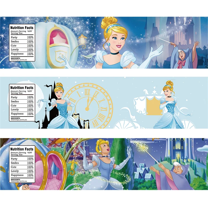 24pcs Disney Cinderella Party Decorations Water Bottle Sticker Label for Baby Shower Princess Theme Kids Birthday Party Supplies