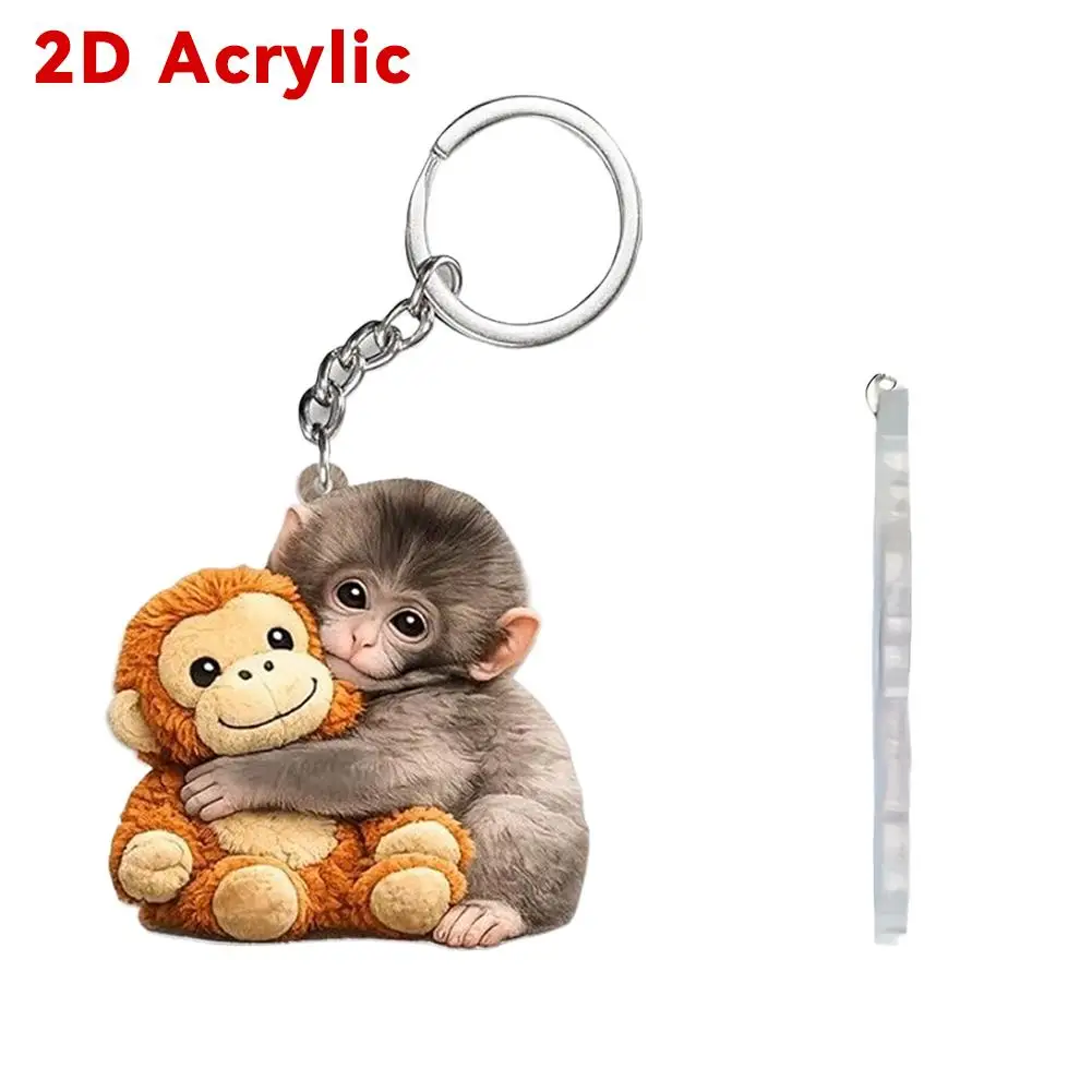 귀여운 펀치 원숭이 아크릴 2D 펜던트 장난감 열쇠고리 자동차 장식 패션 키 액세서리 홈 데코레이션 피규어 미니어처 모델