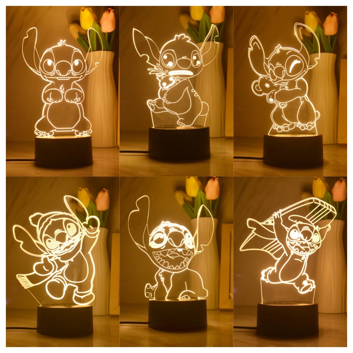 

Disney Stitch Animation 3d Lighting Monochrome Warm White Bedroom Bedside Light USB Nightlight Home Decor Ambience Gift