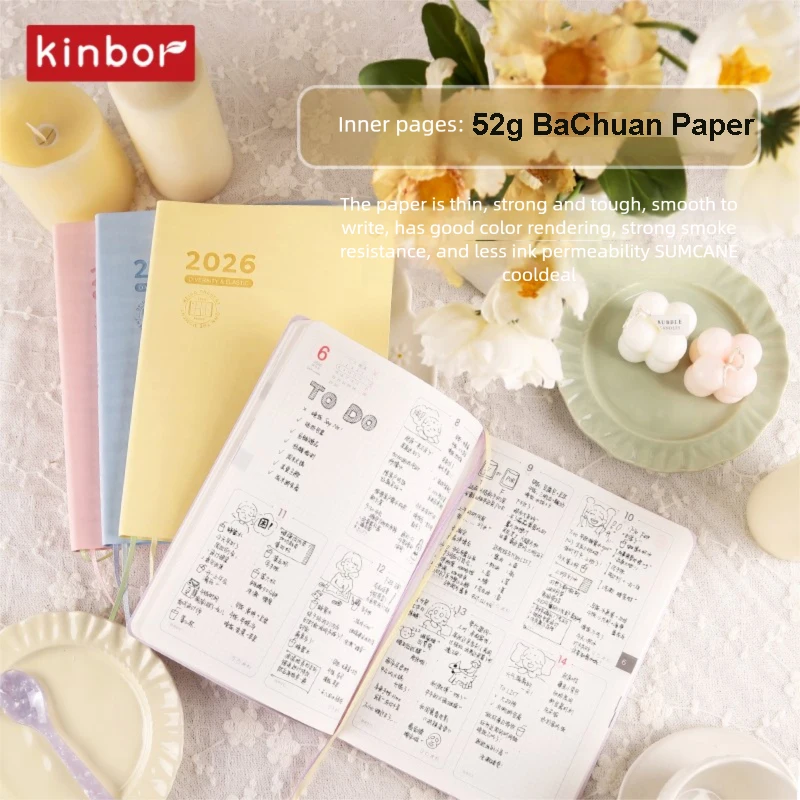 Kinbor 2026 소프트 커버 A5 노트북 플래너 52g BaChuan Paper 휴대용 경량 저널 주간 계획 녹음 쓰기에 가장 적합
