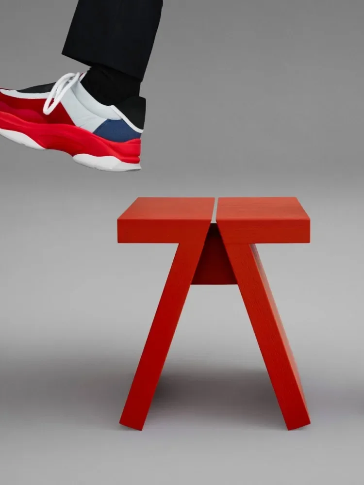 

Creative modern solid wood shoe changing stool red casual low stool entrance shoe wearing stool simple small side table