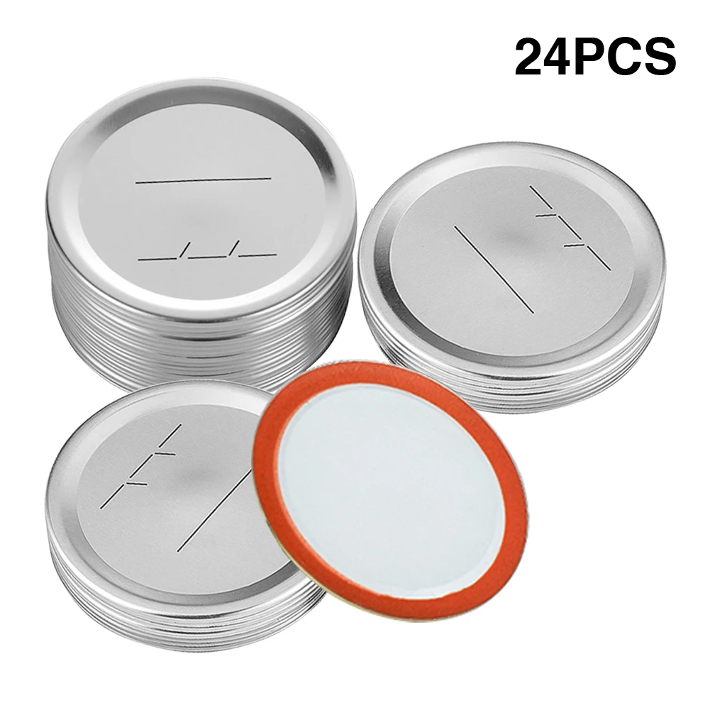 

24pcs 70mm Split Type Round Regular Mouth Leak Proof Kitchen Mason Jar Reusable Universal Canning Lids Silver Replacement Parts