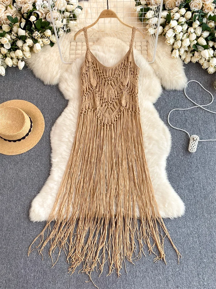 595467-b53d9a.jpg SINGREINY Retro Knitted Camis Bohemian Vacation Beach style Summer Tank 2024 New Women Strap Sleeveless Long Tassel Tops - Image 1
