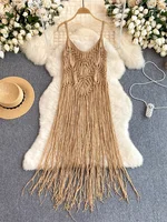 SINGREINY Retro Knitted Camis Bohemian Vacation Beach style Summer Tank 2024 New Women Strap Sleeveless Long Tassel Tops