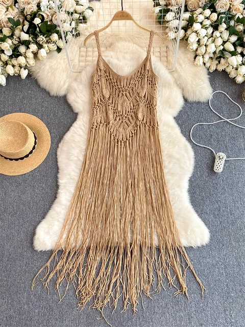 SINGREINY Retro Knitted Camis Bohemian Vacation Beach style Summer Tank 2024 New Women Strap Sleeveless Long Tassel Tops