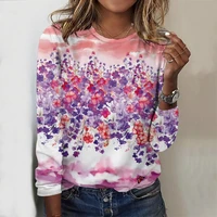 جديد المرأة تي شيرت الصيف موضة كم طويل تيز بلايز ثلاثية الأبعاد طباعة س الرقبة عادية تي شيرت للنساء البلوز تيز ملابس فضفاضة 3