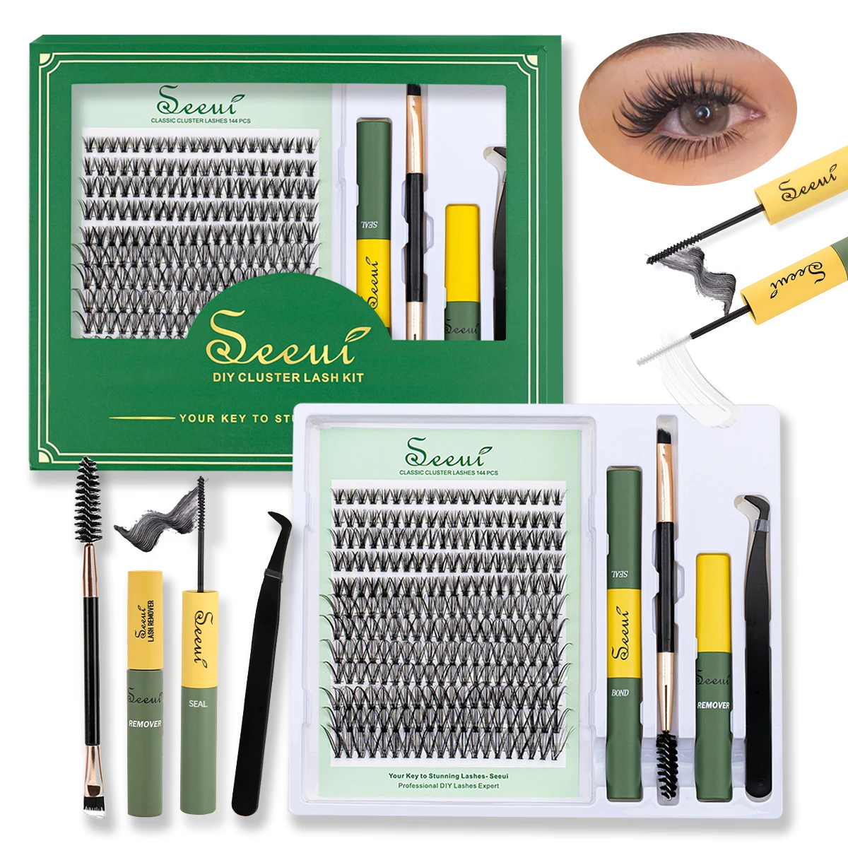 Individual Lashes Cluster Lash Clusters DIY Eyelash Extension Resuable with lash glue remover tweezers lash brush fake eyelashes lash extension kit eyelash set lash glue brow and lash kit