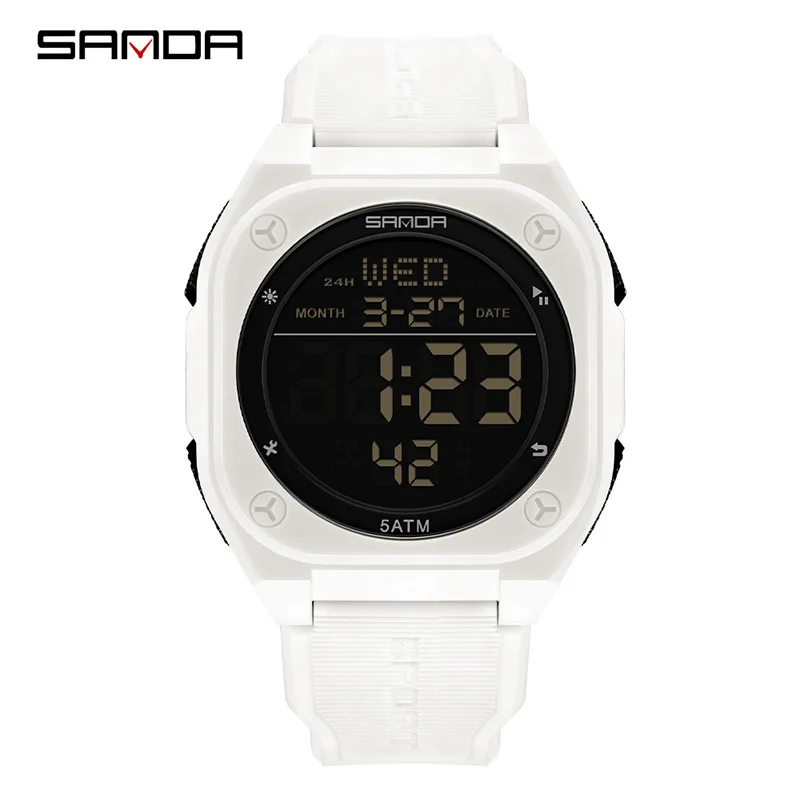 SANDA Digital Multifunction Waterproof Luminous Silicone Wristwatch
