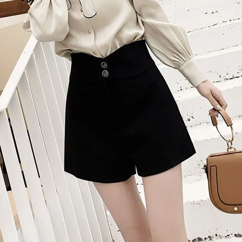 Women's Korean Simplicity High Waist Button Shorts Loose Fashion Office Lady Solid Color Casual Shorts Summer Female Clothing