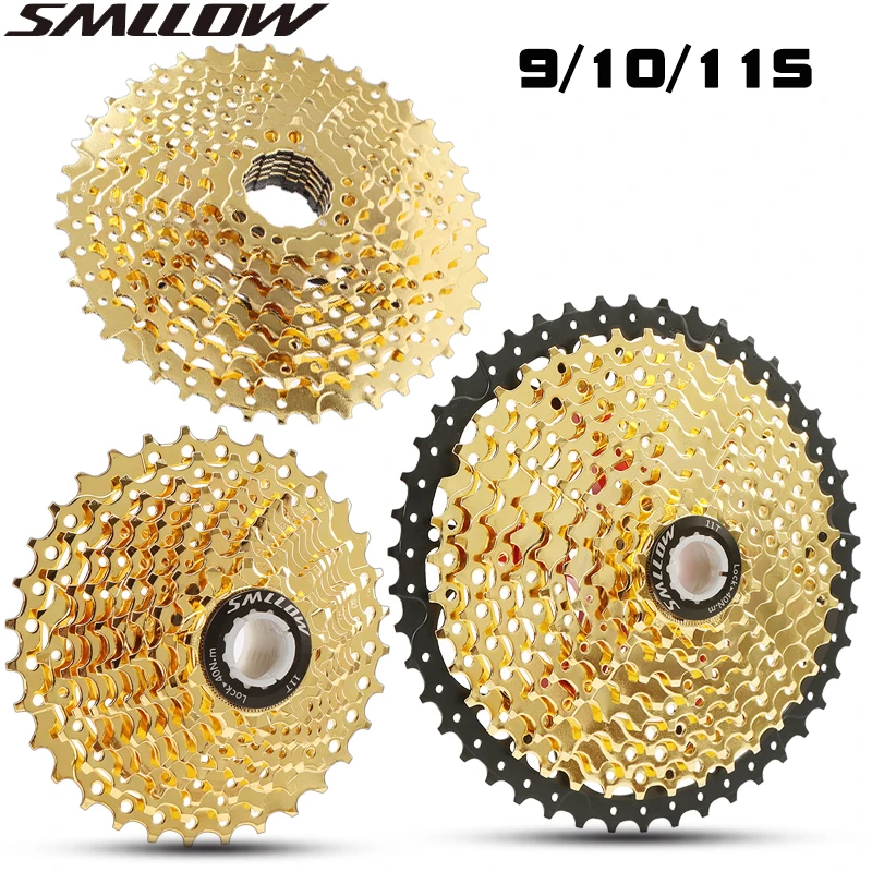 

SMLLOW Gold Cassette Flywheel MTB Road Bike Freewheel 9 10 11 Speed 32/36/42/46/50T Mountain Bicycle Accessories