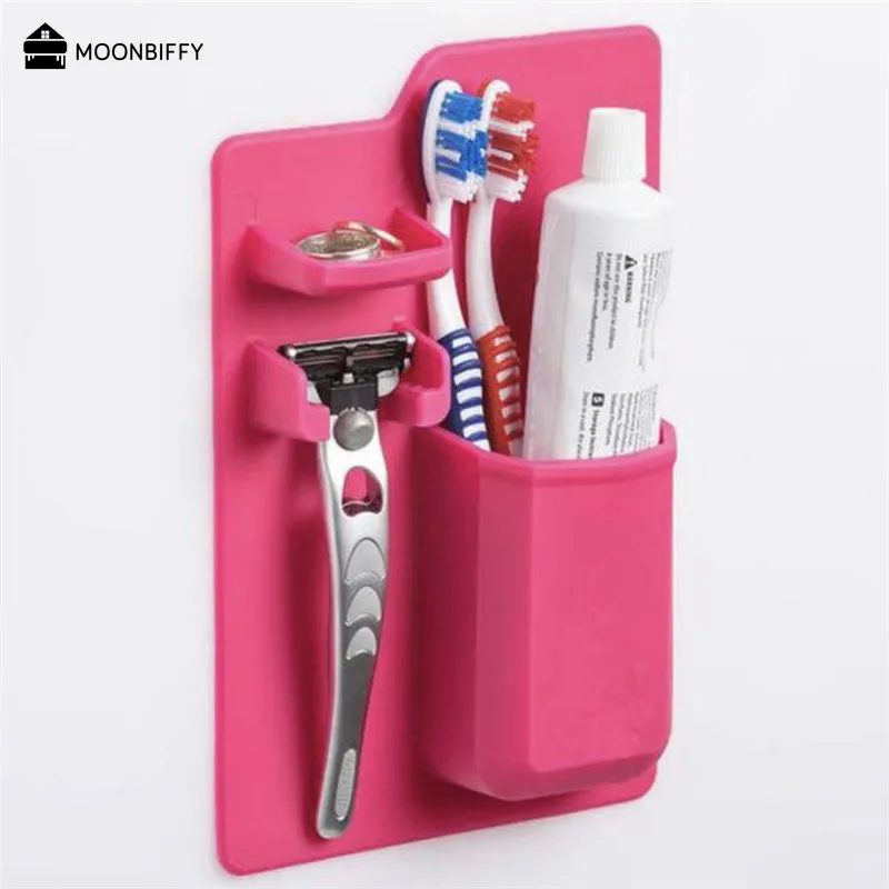 Toothbrush Holder Toothpaste Dispenser Silicone Toothbrush Toothpaste Holder Rack Cup Storage Bathroom Organizer Mirror Shower Multifunction Bathroom Supplies Tools
