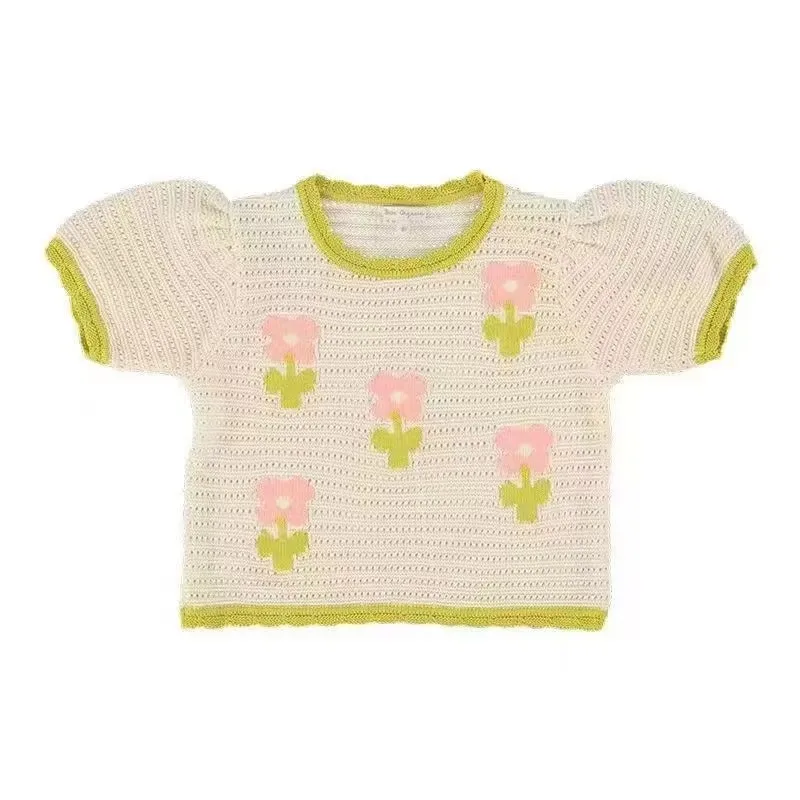 BE Knitted Dress Set 2025 Summer Girls' Versatile Solid Color Short Sleeved Shorts Dress Sleeveless Top Set Baby Crawler Suit 3