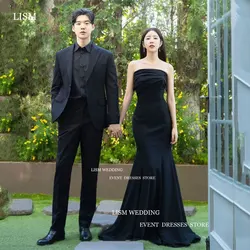 LISM Simple Black Evening Dress Korea Photo Shoot Matte Satin Strapless Mermaid Wedding Party Dresses Floor Length Prom Gown