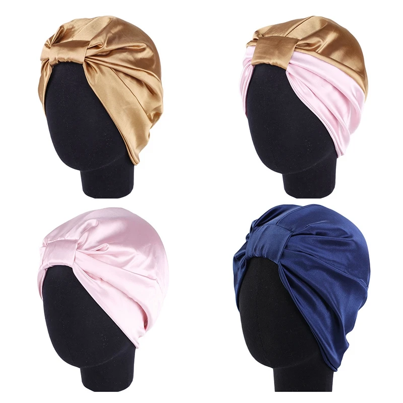 Elastic Satin Turban For Hair Women Muslim Silk Wrap Head Caps Lady Sleeping Hat Female India Hat Turbante Mujer new diamante velvet pleated turban dreadlocks sleeping cap baggy hat for hair loss muslim slouch caps hair accessories