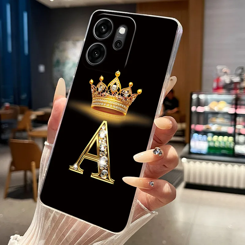Fashion Crown Initial Letter Clear Soft TPU Phone Case Back Cover Housing