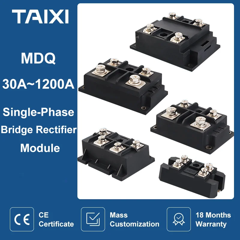 MDQ Single-Phase Diode Bridge Rectifier Module 30A 60A 100A 200A 1200A 1600V Copper Base High Power AC to DC diode bridge rectifier