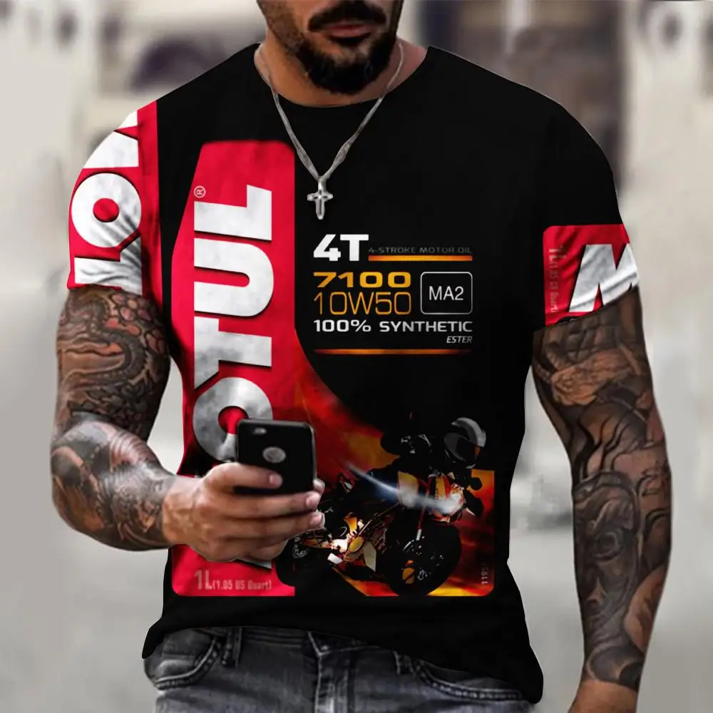 2023 Vintage T Shirt for Men O-Neck Petroleum Print Summer Short Sleeve Streetwear Oversized Men's Clothing Racing T-Shirts